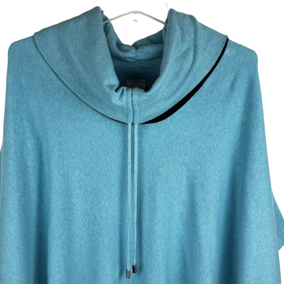 Chico's Cotton Cashmere Cinch Cowl Poncho Pullover Size S/M Blue Black - Picture 3 of 10